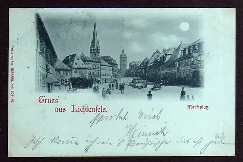 98933 AK Lichtenfels Marktplatz Mondscheinkarte um 1900 rechts Hotel Kro ...