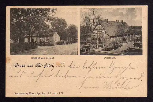 97845 AK Alt Jabel Gasthof von Schoof Pfarrhaus 1901 Bahnpost