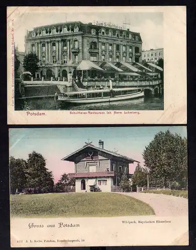 98041 2 AK Potsdam um 1905 Zum Schultheiss Restaurant Lehmberg Wildpark Häuschen