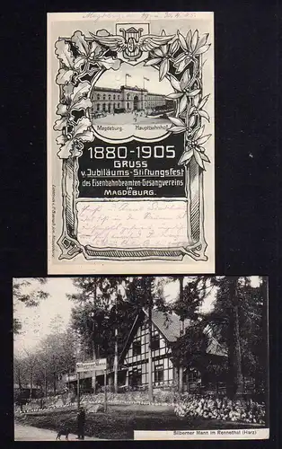 97678 2 AK Magdeburg Hauptbahnhof Jubiläums Stiftungsfest 1905 Eisenbahnbeamten
