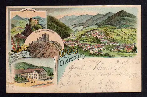 97927 AK Diersburg Hohberg Litho 1909 Gasthaus zur Linde Ruine Thiersberg Hoheng