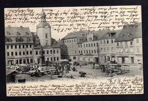 93997 AK Glauchau 1905 Markt i Sommer Markttag Händler Ratskeller Papierhandlung