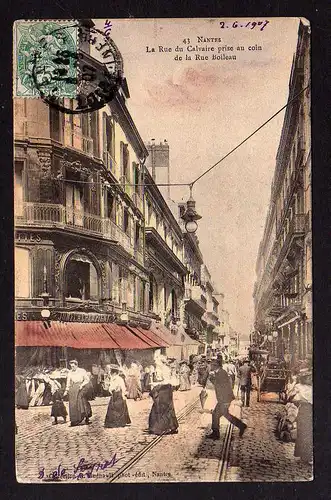93033 AK Nantes 1907 La Rue du Calvaire prise au coin de la Rue Boileau