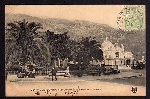 87093 AK Monte Carlo Les Jardins et le restaurant de Paris 1905