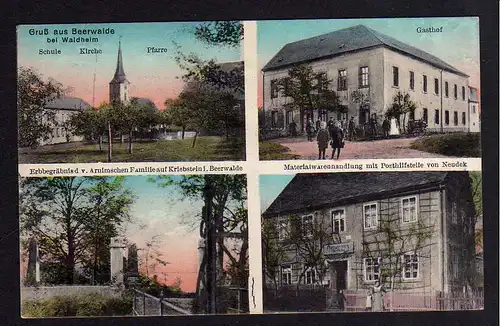 86152 AK Beerwalde bei Waldheim Gasthof Schule Kirche Materialwarenhandlung Post