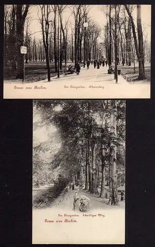 83433 2 AK Berlin Tiergarten um 1900 schattiger Weg Ahornsteig alte Bäume