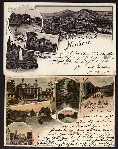 82242 2 AK Bad Nauheim 1896 1900 Cransberg Teichhaus Badehaus Litho