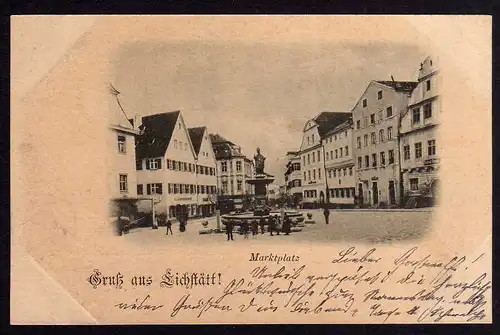 82877 AK Eichstätt Marktplatz um 1900 Brunnen