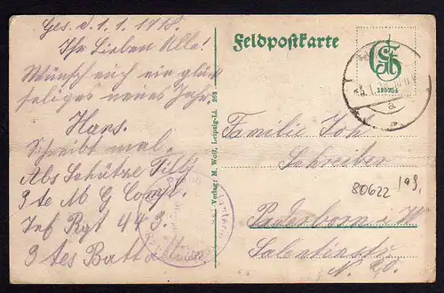 80622 AK Amagne Frankreich Dorfstraße 1918 Feldpost