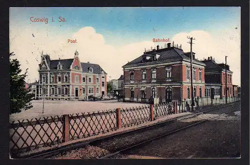 81242 AK Coswig Sa. Post Bahnhof 1916