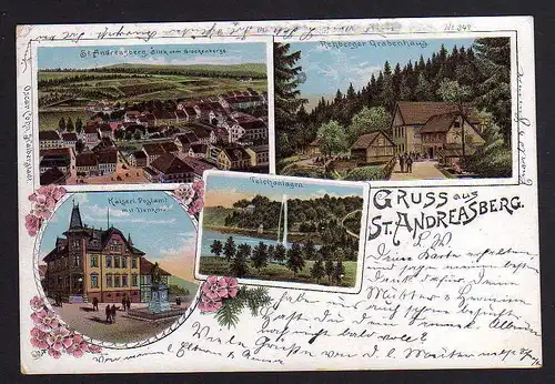 80694 AK St. Andreasberg Harz Litho 1898 Postamt Denkmal Rehberger Grabenhaus