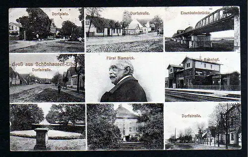 79953 AK Schönhausen Elbe 1917 Bahnhof Dorfstraße Dorfplatz Fürst Bismarck