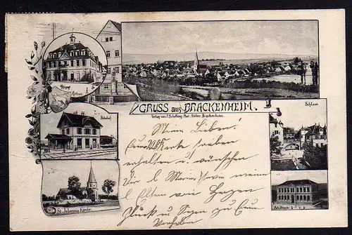 79726 AK Brackenheim Rathaus Bahnhof Kirche Schloss Schule 1907