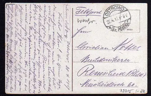 79315 AK Ostrowo Pr. Posen Kaiserliches Postamt 1917