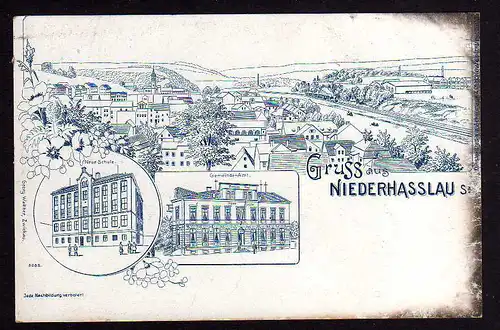 79667 AK Niederhaßlau Vorläufer Gemeinde Amt Neue Schule um 1900