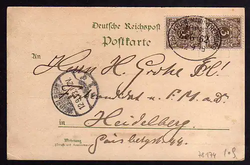 78174 AK Rastatt 1898 Schloss Bernhardus Kirche Brunnen Bahnpost