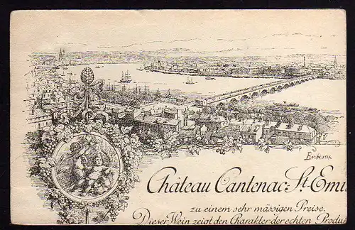 77623 AK Bordeaux 1909 Rechnungskopf auf AK geklebt Chateau Cantenac