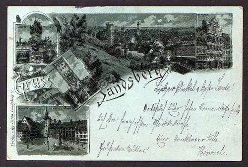 76863 AK Landsberg Mondscheinkarte Hauptplatz Schmalzturm 1900