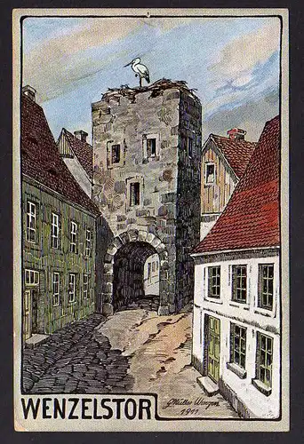 76715 AK Wurzen Künstlerkarte Wenzelstor 1911