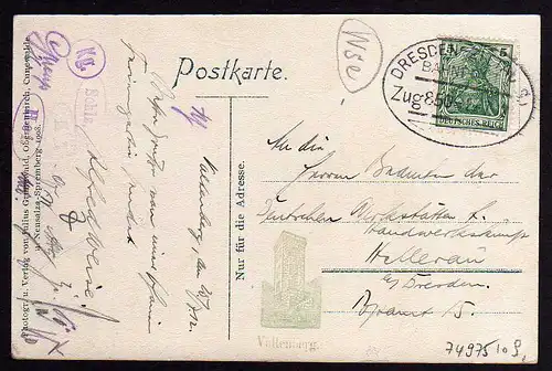 74975 AK Valtenberg 1908 mit Aussichtsturm + Stempel