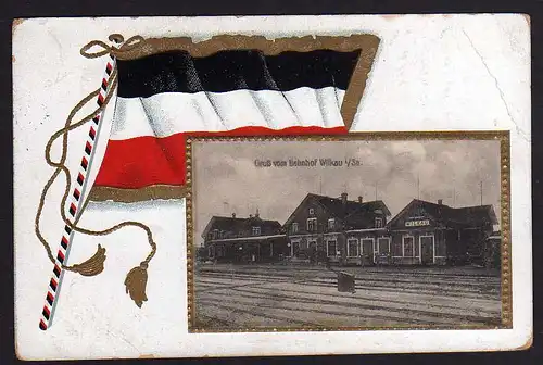 73367 AK Wilkau Wilkau-Haßlau Bahnhof Passepartout Fahne Flagge 1918