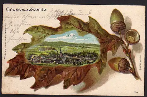 73321 AK Zwönitz 1903 Eichenblatt Litho geprägt