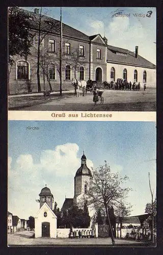 73341 AK Lichtensee Wülknitz Meißen Gasthof Wittig Kirche 1914