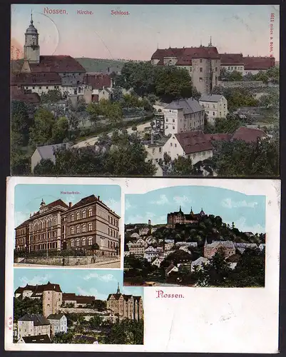 66990 2 AK Nossen 1907 Stadtschule Schloß 1912