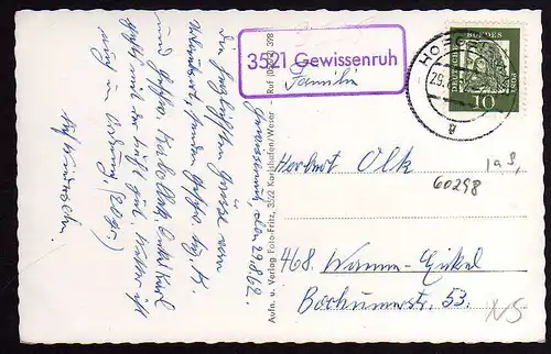 60298 AK Kurort Wahmbeck Gewissenruh Weserbergland 1962 Landpoststempel