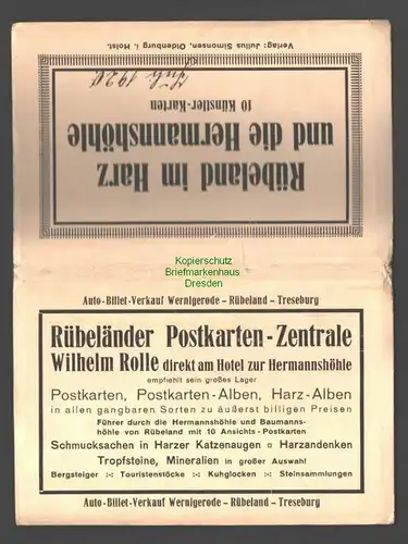 48979 10 AK Rübeland im Harz Hermannshöhle 1920 Rübeländer Postkarten Zentrale