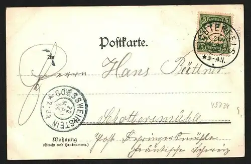 49734 AK Schloss Banz 1904 Bad Staffelstein Lichtenfels nach Goessweinstein