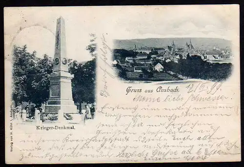 40162 AK Ansbach Krieger Denkmal 1899