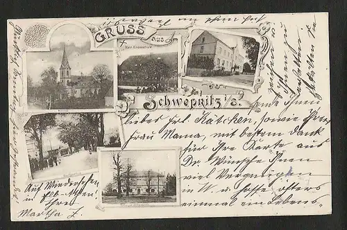 27201 AK Schwepnitz Schule Kirche Dorf Rittergut 1899