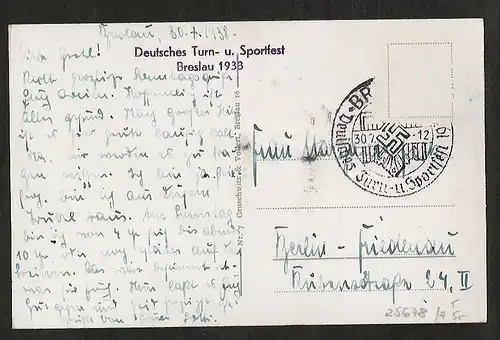 25678 AK Breslau Deutsches Turn und Sportfest Stempel + Rathaus am Ring 1938