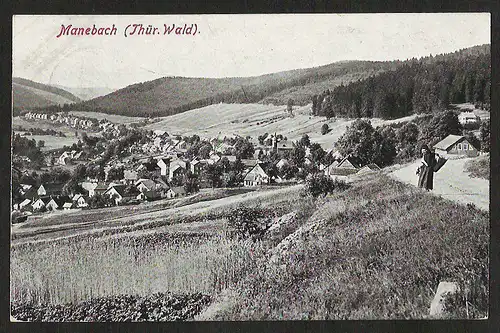 25657 AK Manebach Thür. Wald Panorama 1921, gelaufen 1921