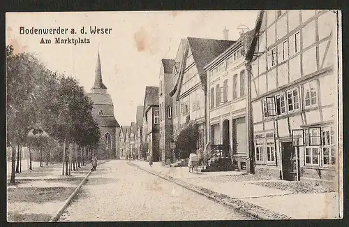 24577 AK Bodenwerder Weser Marktplatz Kirche Geschäft J. Blumenthal um 1920