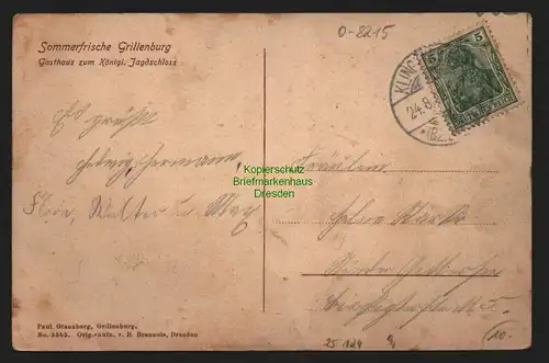25124 AK Sommerfrische Grillenburg Gasthaus zum Königl. Jagdschloss 1908
