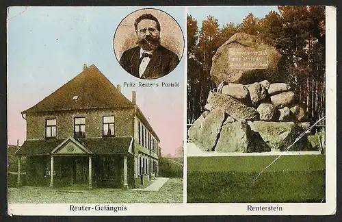 24547 AK Fritz Reuter Festung Dömitz Gefängnis Reuterstein Dömitz 1922, Bug