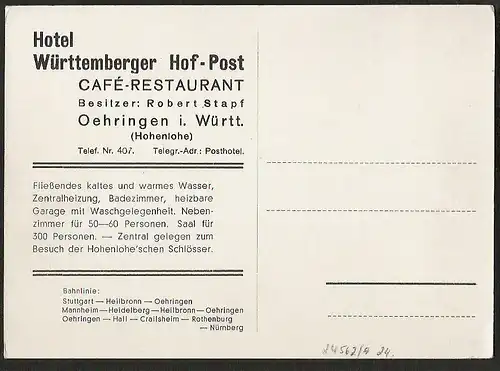 24562 AK Oehringen Hotel Württemberger Hof Hohenlohe , gelaufen