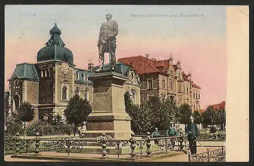 25038 AK Crefeld Bismarkdenkmal Ständehaus 1907, gelaufen