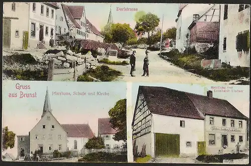 23557 AK Gruss aus Brunst Dorfstraße Pfarrhaus Schule und Kirche  Handlung  1911