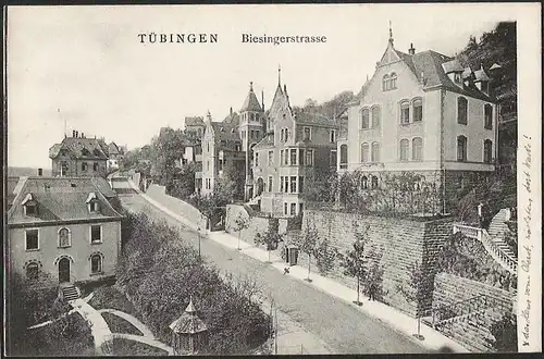 23595 AK Tübingen Biesingerstrasse Villen 1907, gelaufen , Verlag H. Sting 8167