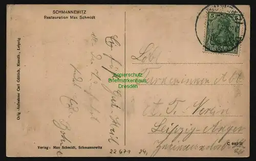 22671 AK Schmannewitz Restauration Max Schmidt 1912 Verlag : Max Schmidt