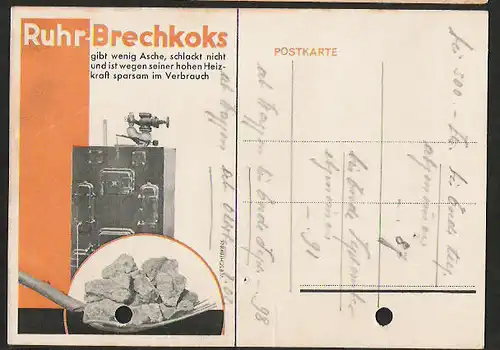 23010 AK Bruno Starke Werbekarte Ruhr Brechkoks Rechnung Briketts Grumbach 1934