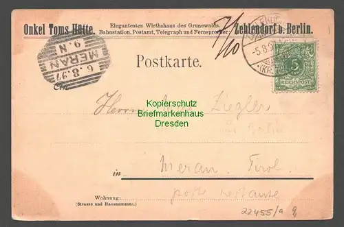 22455 AK Grunewald Onkel Toms Hütte Zehlendorf Berlin 1897 Wirtshaus Gaststätte