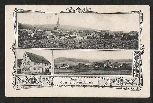 21205 AK Ober und Untersulzbach Gasthaus zum Löwen + Ort, gelaufen   1909