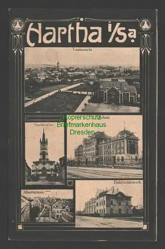 145745 AK Hartha Sa. Schule Stadtkirche Albertstrasse Elektricitätswerk 1910