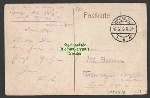 141596 AK Kutno Ul. Krolewska Feldpost Warschau 1916