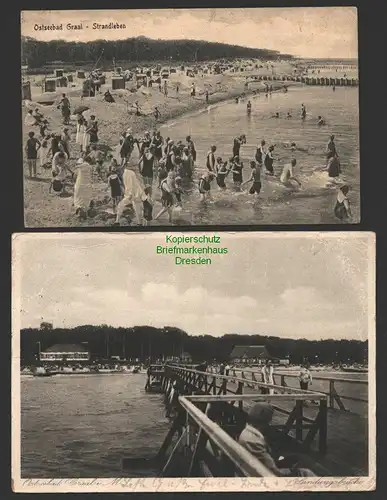 141319 2 AK Ostseebad Graal Strandleben 1926 Landungsbrücke 1936