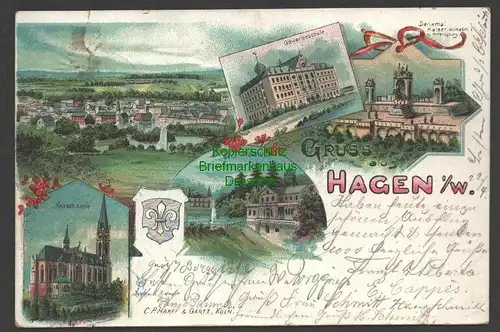 140976 AK Litho Hagen Westf. Waldlust Gewerbeschule Kirche Denkmal um 1900